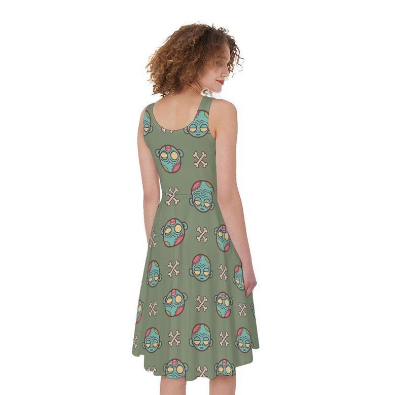 Cartoon Zombie Pattern Print Sleeveless Knee Length Dress