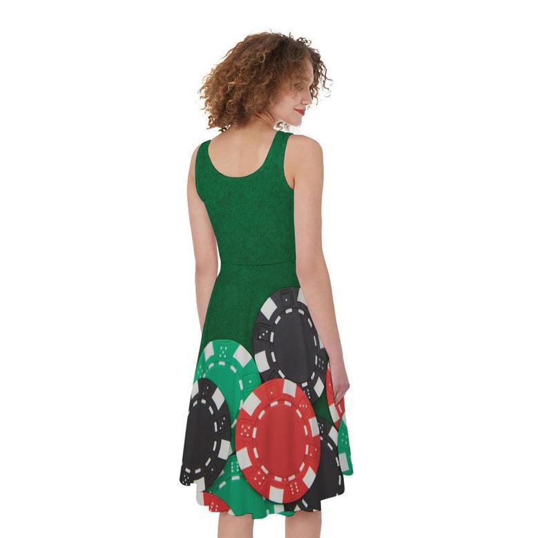 Casino Poker Chips Print Sleeveless Knee Length Dress