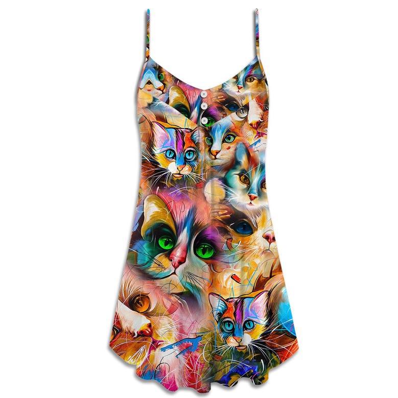 Cat Art Lover Cat Colorful Mixer Style - V-Neck Sleeveless Cami Dress