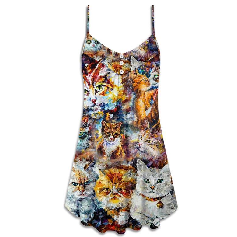 Cat Art Lover Cat Colorful Mixer - V-Neck Sleeveless Cami Dress