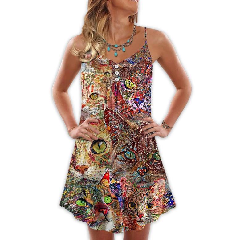 Cat Art Lover Cat Colorful - V-Neck Sleeveless Cami Dress