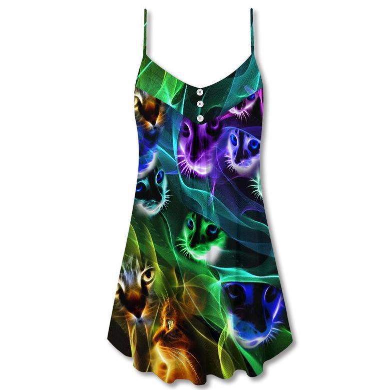 Cat Awesome Flash Neon Style - V-Neck Sleeveless Cami Dress