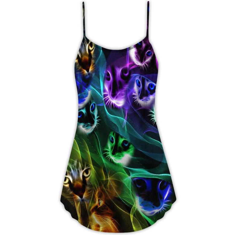 Cat Awesome Flash Neon Style - V-Neck Sleeveless Cami Dress