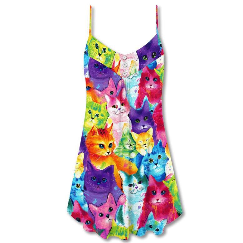 Cat Colorful Little Cute Kitten Happy Life - V-Neck Sleeveless Cami Dress