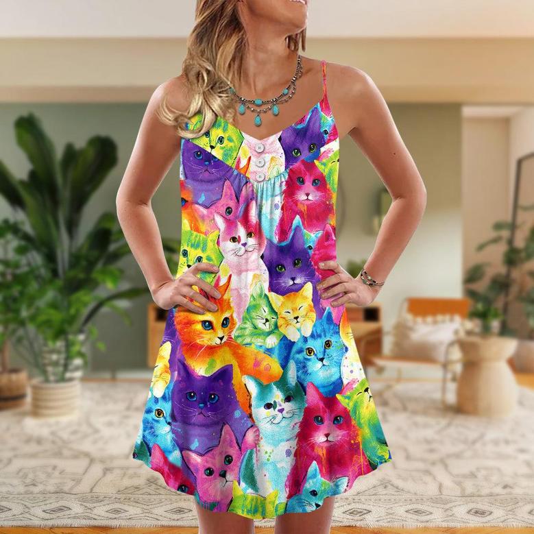 Cat Colorful Little Cute Kitten Happy Life - V-Neck Sleeveless Cami Dress