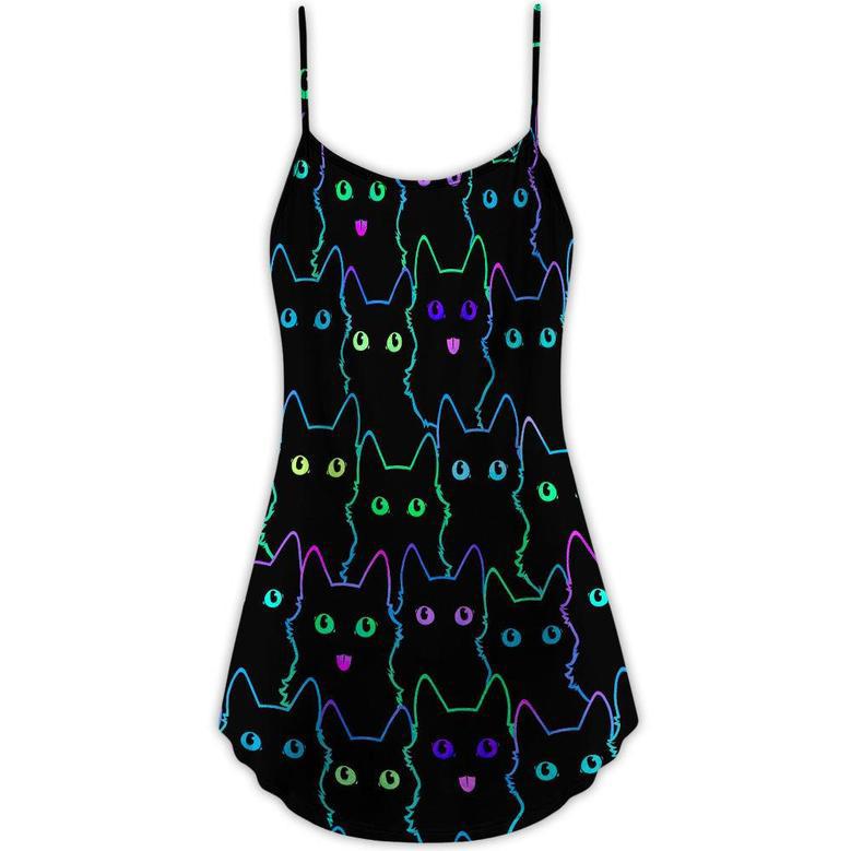 Cat Cute Little Kitten Neon - V-Neck Sleeveless Cami Dress