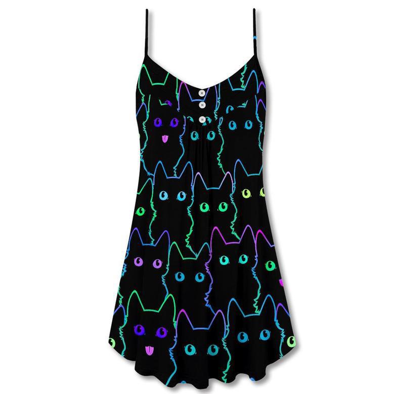 Cat Cute Little Kitten Neon - V-Neck Sleeveless Cami Dress