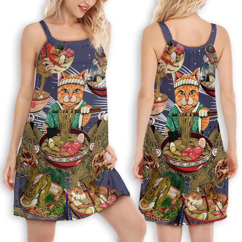 Cat Eating Ramen Lovely - Women's Sleeveless Cami Dress