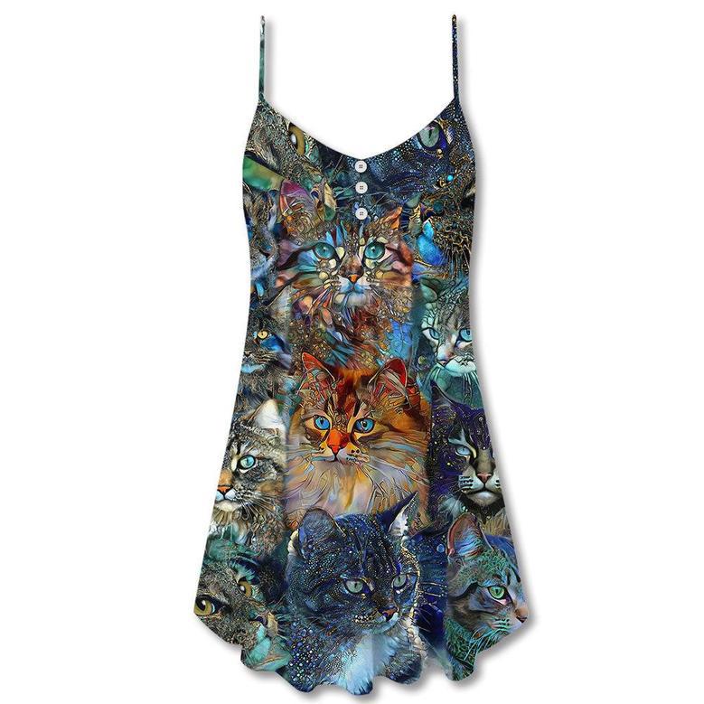 Cat Glass Art Colorful Cat Lover - V-Neck Sleeveless Cami Dress