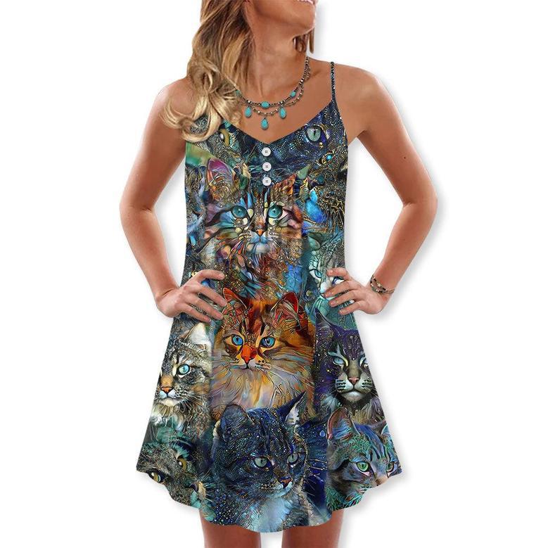 Cat Glass Art Colorful Cat Lover - V-Neck Sleeveless Cami Dress