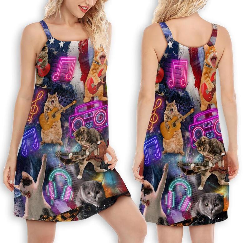 Cat Independence Day Cat Rocker Happy - Women's Sleeveless Cami Dress