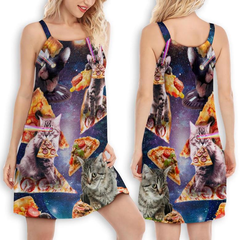 Cat Into The Galaxy Pizza Sky - Women's Sleeveless Cami Dress