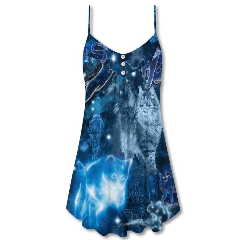 Cat Love Blue Neon Stunning - V-Neck Sleeveless Cami Dress