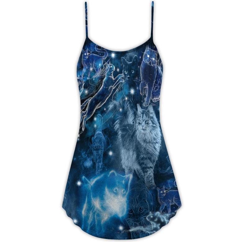 Cat Love Blue Neon Stunning - V-Neck Sleeveless Cami Dress