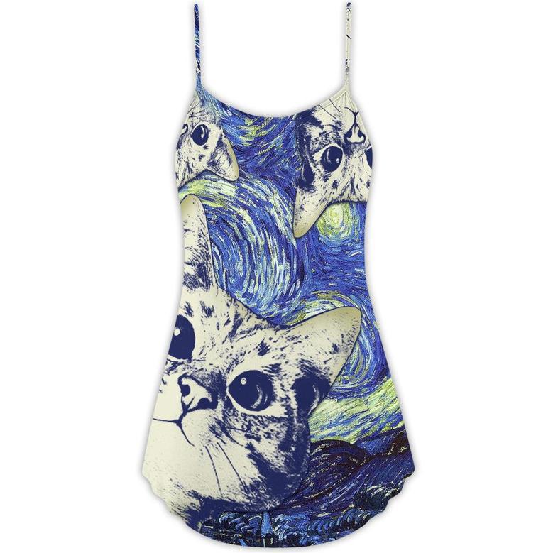 Cat Love Life Cute - V-Neck Sleeveless Cami Dress