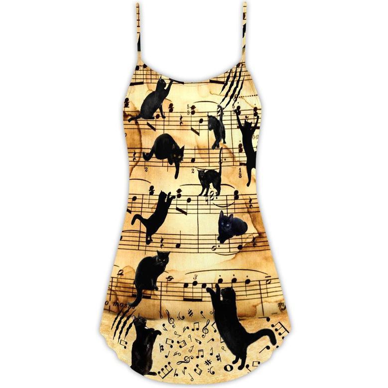 Cat Love Music Note - V-Neck Sleeveless Cami Dress