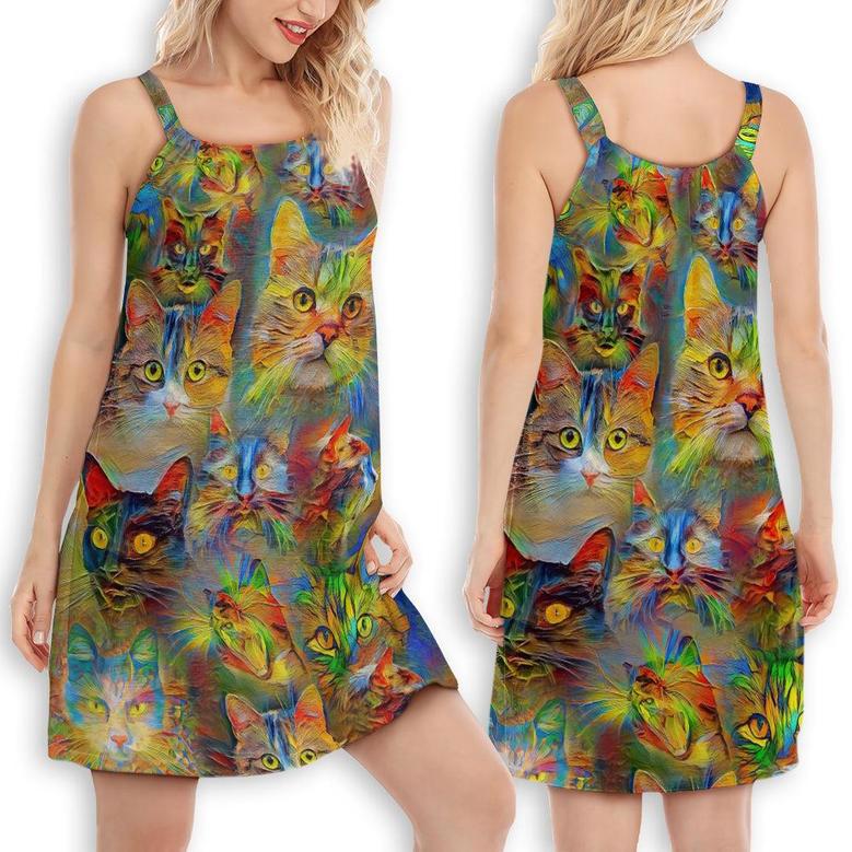 Cat Lovely Amazing Colorful - Women's Sleeveless Cami Dress