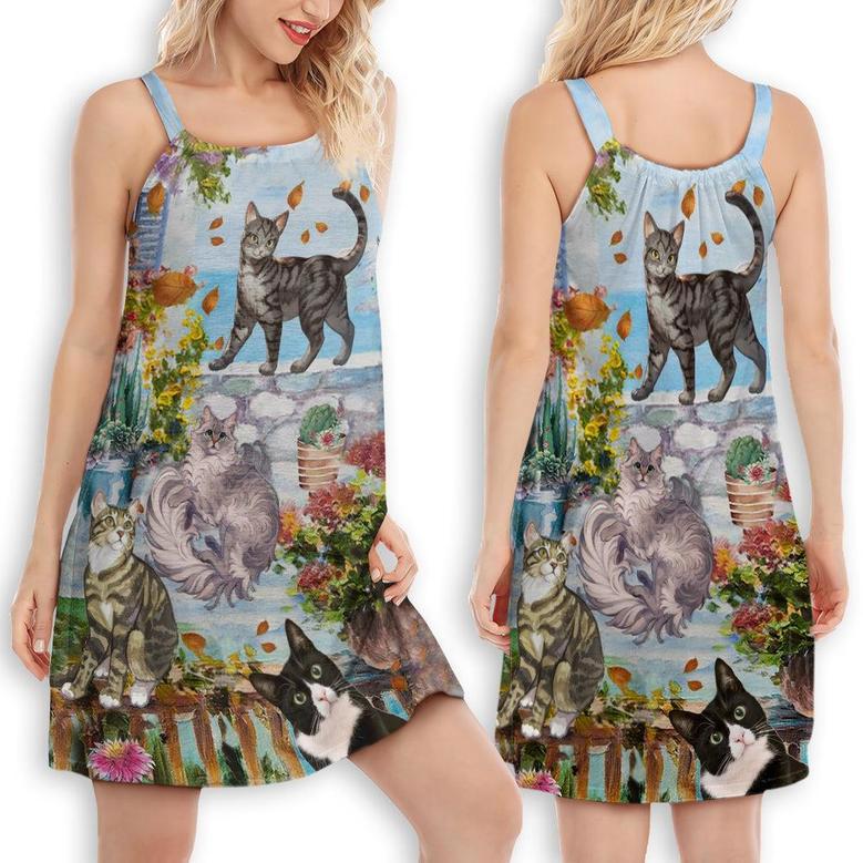 Cat Loves Home And Loves Summer - Women's Sleeveless Cami Dress