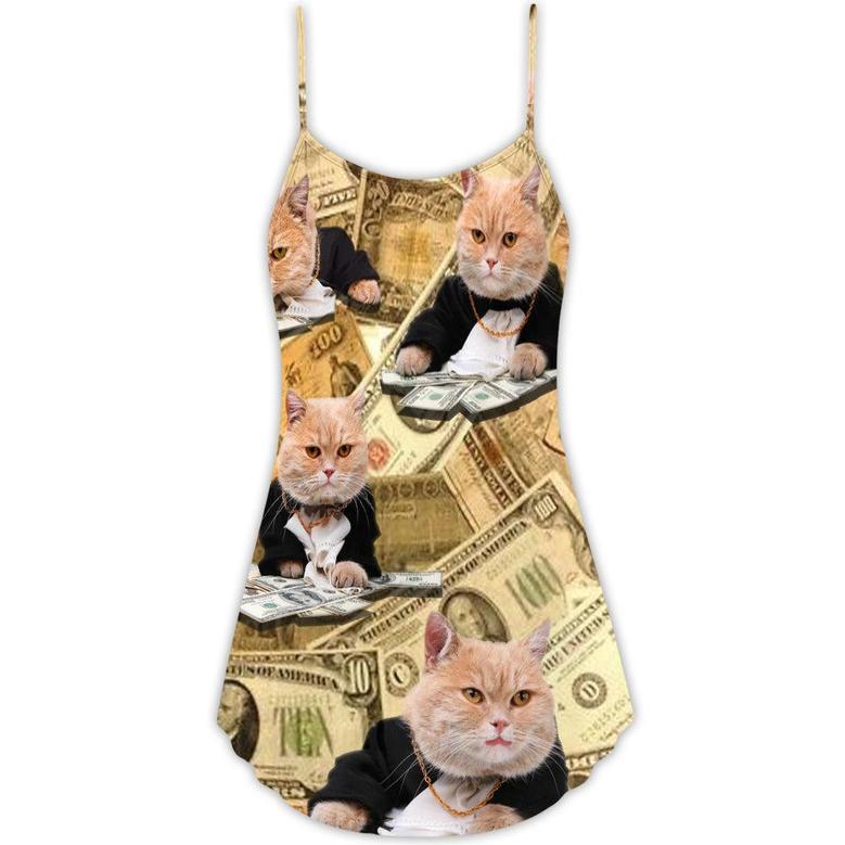 Cat Money Vintage Style - V-Neck Sleeveless Cami Dress