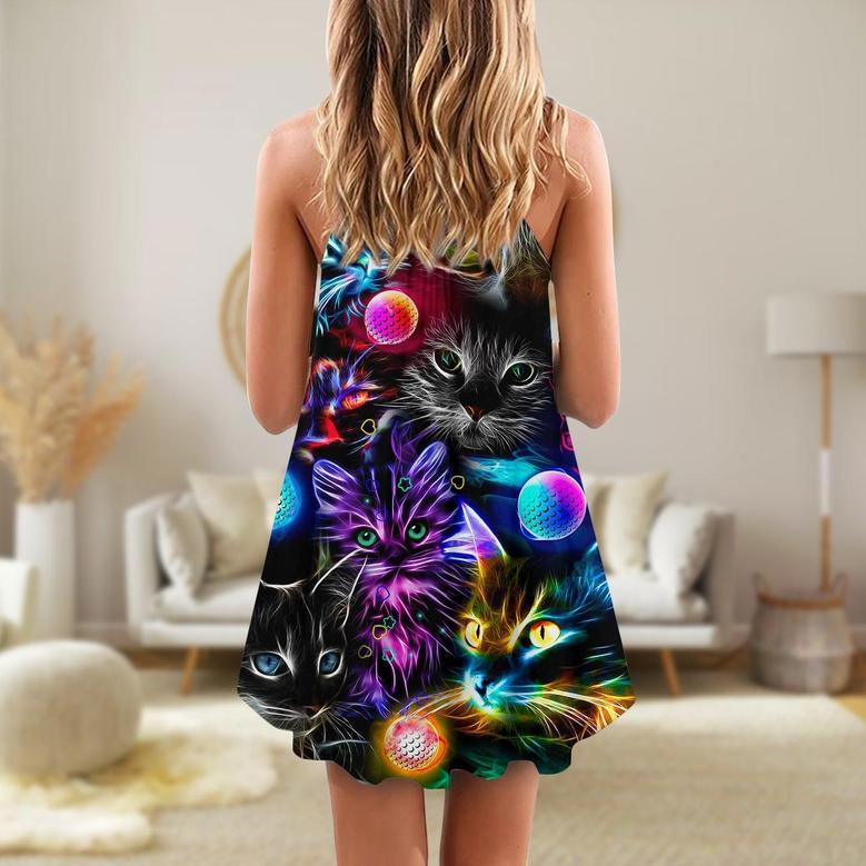 Cat Play Golf Neon Lightning Colorful Style - V-Neck Sleeveless Cami Dress