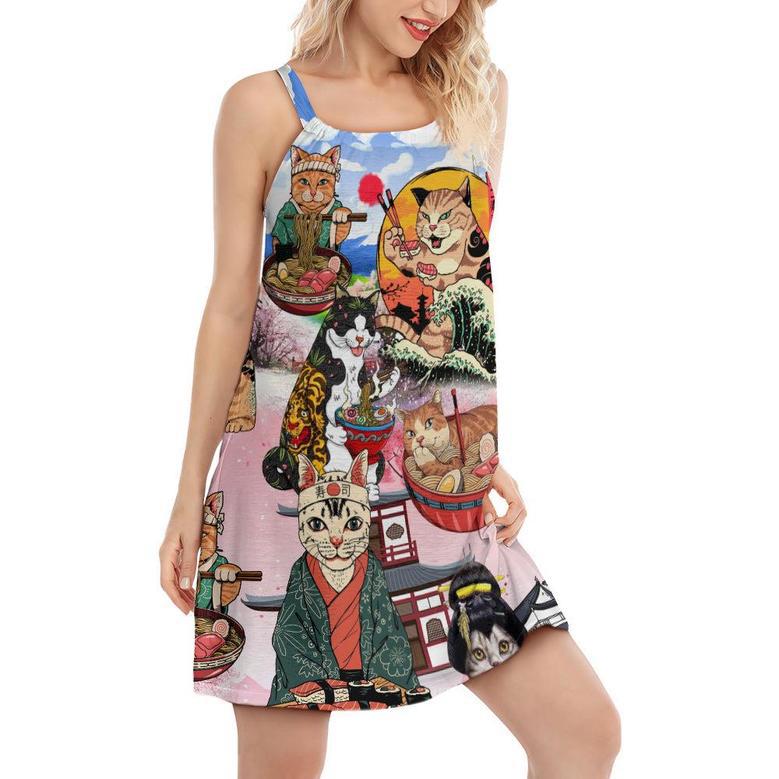 Cat Samurai With Ramen Lovely - Women's Sleeveless Cami Dress