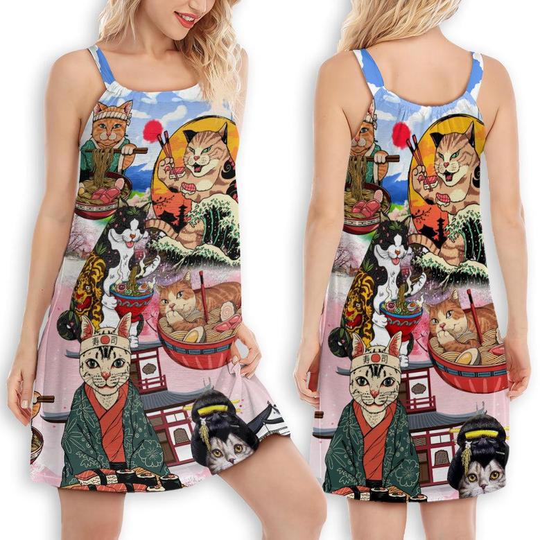 Cat Samurai With Ramen Lovely - Women's Sleeveless Cami Dress