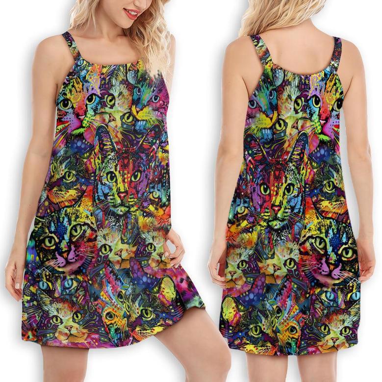 Cat Smile Amazing Colorful - Women's Sleeveless Cami Dress