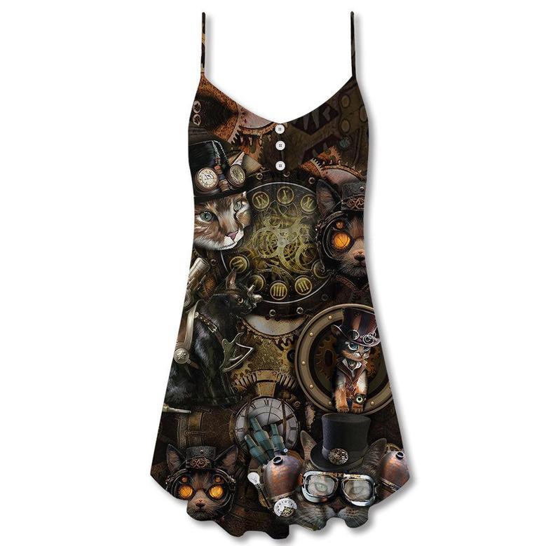 Cat Steampunk Art It's All About Magic - V-Neck Sleeveless Cami Dress