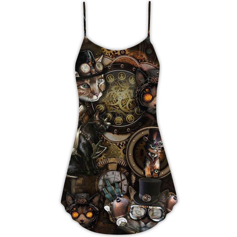 Cat Steampunk Art It's All About Magic - V-Neck Sleeveless Cami Dress