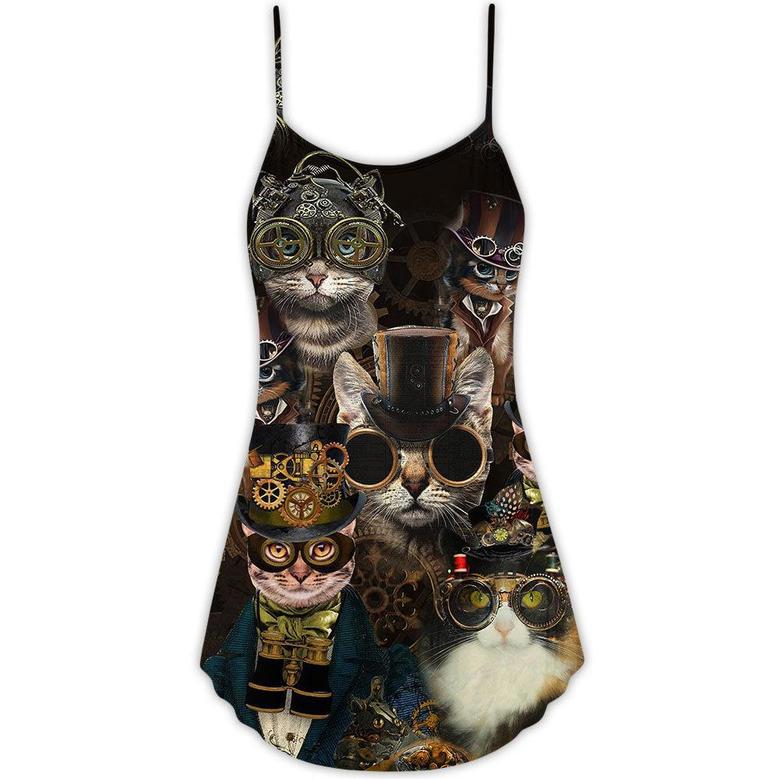 Cat Steampunk Art Machines Lover - V-Neck Sleeveless Cami Dress