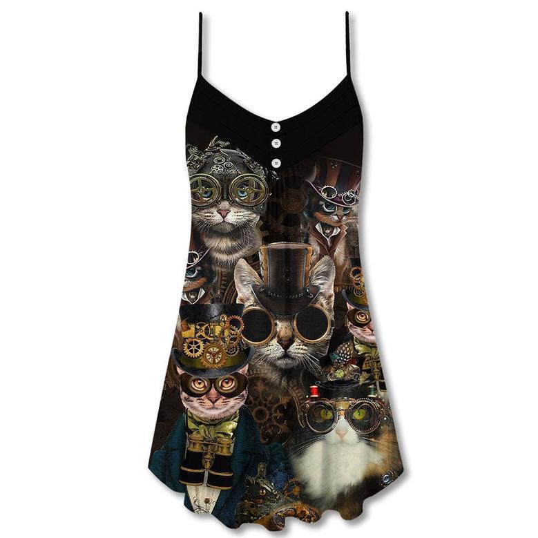 Cat Steampunk Art Machines Lover - V-Neck Sleeveless Cami Dress