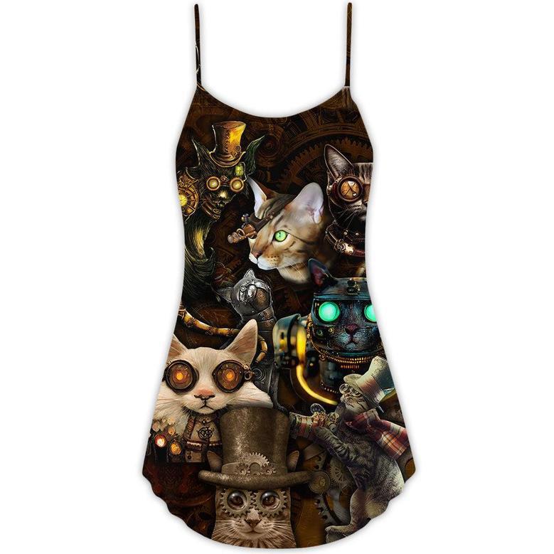 Cat Steampunk Art Steal Heart - V-Neck Sleeveless Cami Dress