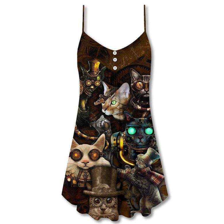 Cat Steampunk Art Steal Heart - V-Neck Sleeveless Cami Dress