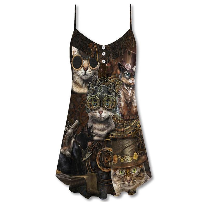 Cat Streampunk Vintage Style - V-Neck Sleeveless Cami Dress