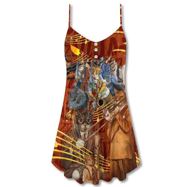 Cat To Be A Jazz - V-Neck Sleeveless Cami Dress