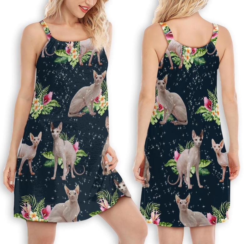 Cat Tropical Floral Sphynx Cat - Women's Sleeveless Cami Dress