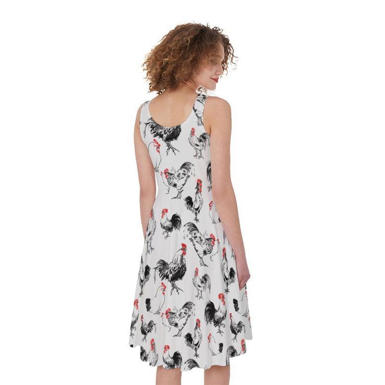 Chicken Ink Painting Pattern Print Sleeveless Knee Length Dress