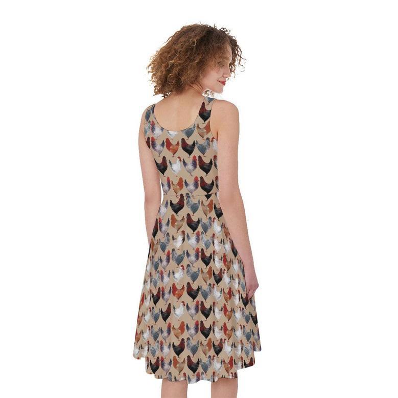 Chicken Painting Pattern Print Sleeveless Knee Length Dress