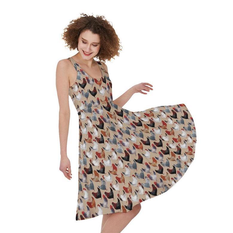 Chicken Painting Pattern Print Sleeveless Knee Length Dress