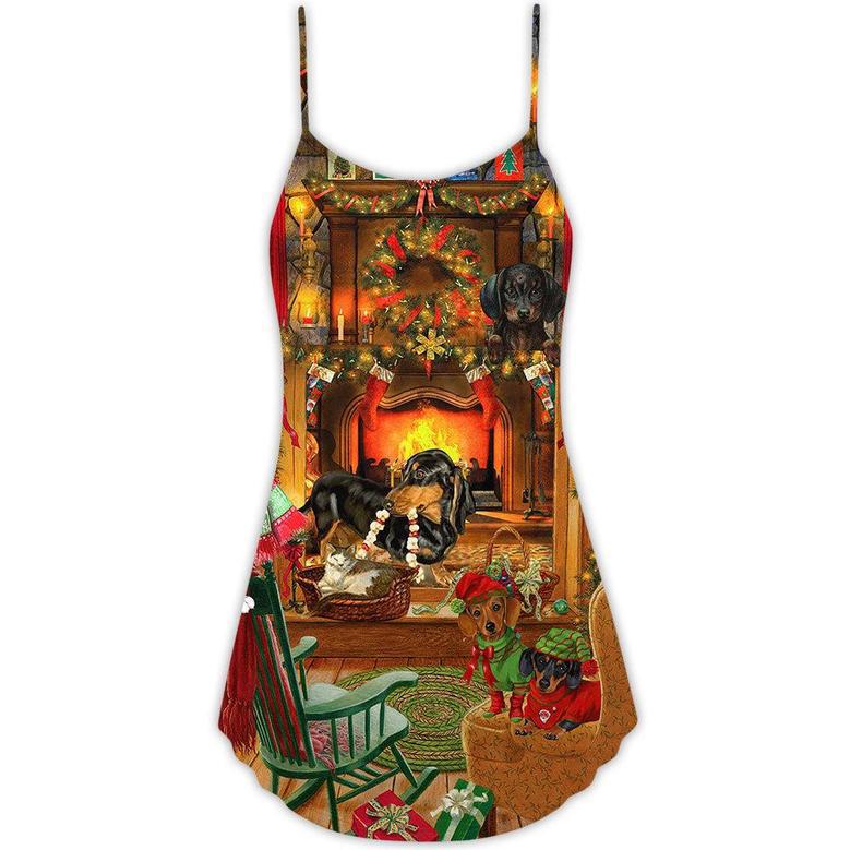 Chihuahua Dogs Love Home Love Christmas - V-Neck Sleeveless Cami Dress