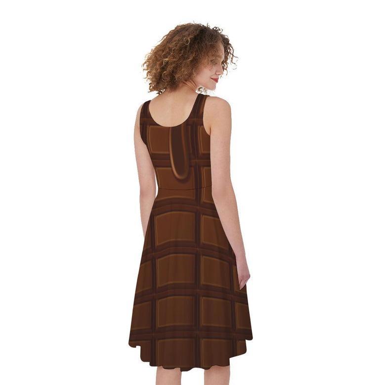 Chocolate Print Sleeveless Knee Length Dress