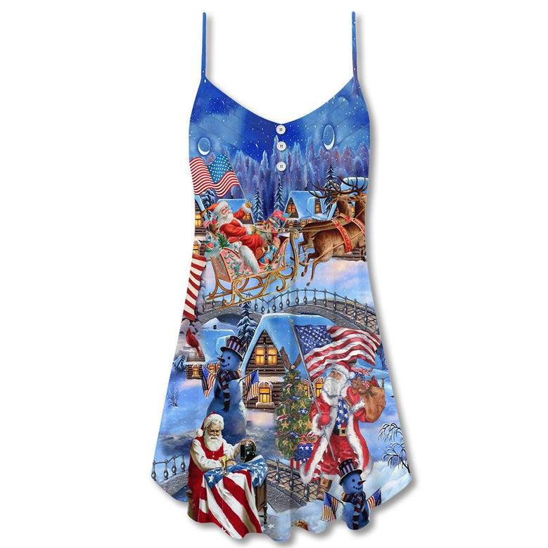 Christmas America Patriotic Santa Claus - V-Neck Sleeveless Cami Dress