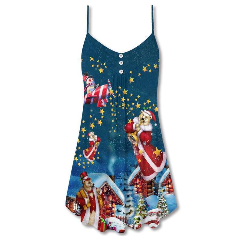 Christmas Bear Santa Happy - V-Neck Sleeveless Cami Dress