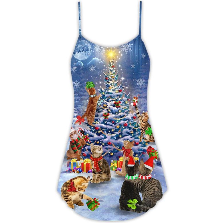 Christmas Cats Love Christmas Tree - V-Neck Sleeveless Cami Dress