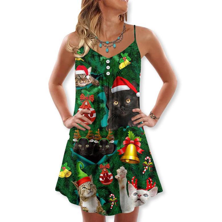 Christmas Cats Meowy Mas - V-Neck Sleeveless Cami Dress