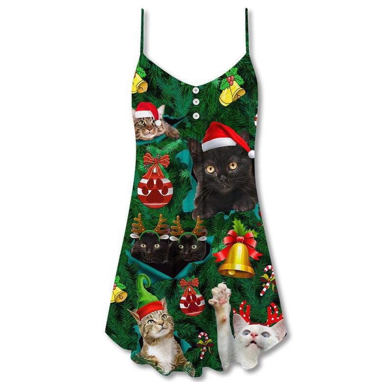 Christmas Cats Meowy Mas - V-Neck Sleeveless Cami Dress