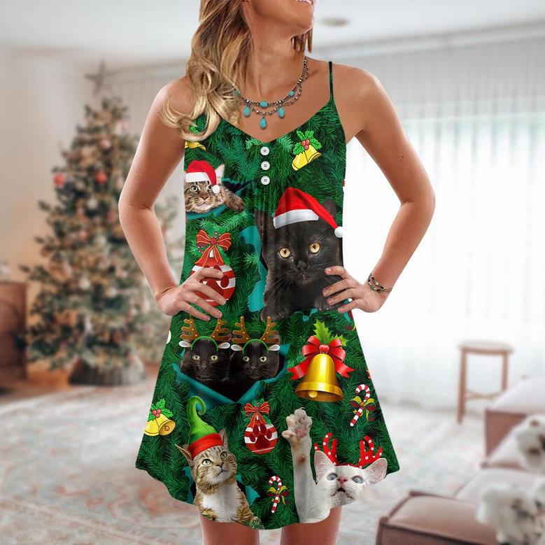 Christmas Cats Meowy Mas - V-Neck Sleeveless Cami Dress