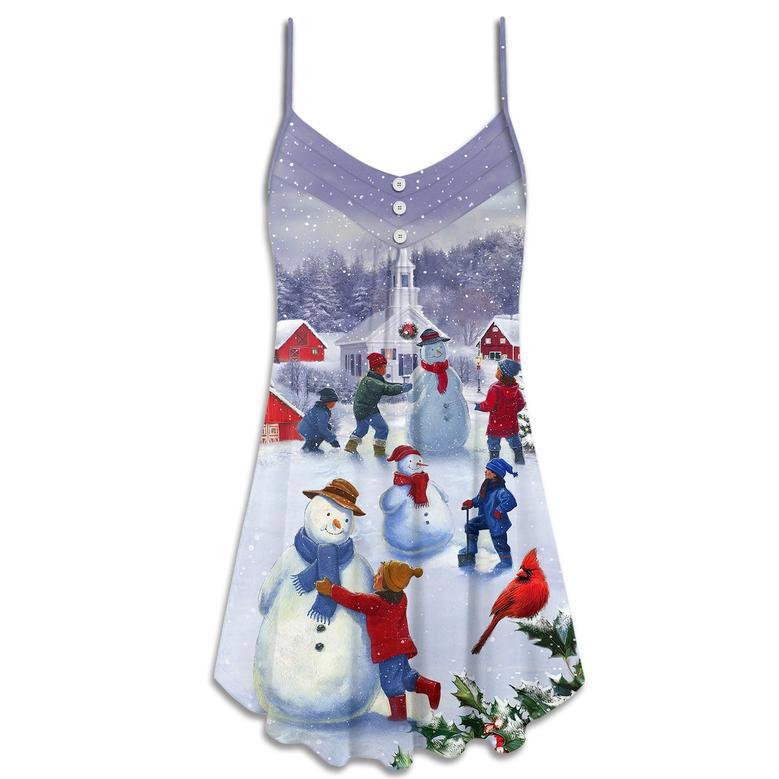 Christmas Children Love Snowman In The Christmas Town - V-Neck Sleeveless Cami Dress