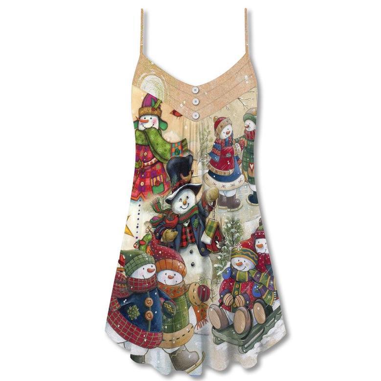 Christmas Couple Snowman Lover Winter Xmas - V-Neck Sleeveless Cami Dress