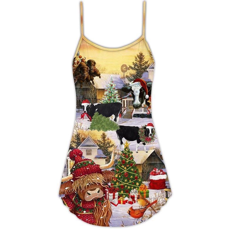 Christmas Cows Love Animals Love - V-Neck Sleeveless Cami Dress